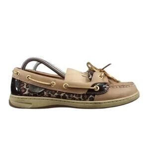 Sperry Shoes Womens 9 Slip On Boat Loafer Leather Leopard Top Sider Preppy Brown